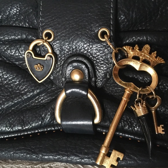 Vtg Y2K Black Gold Juicy Couture Leather Charms Mini Handbag Purse Bag Clutch - Picture 2 of 5
